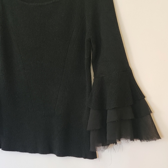 WHBM Black Ribbed Flutter Sleeve Sweater womens size medium - Picture 3 of 12